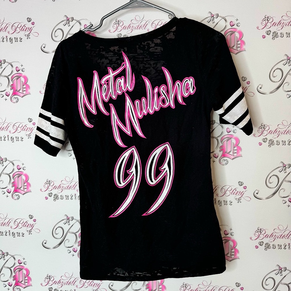 Metal mulisha shirt Black V-Neck Button-Up T-Shirt 99 striped vintage y2k
